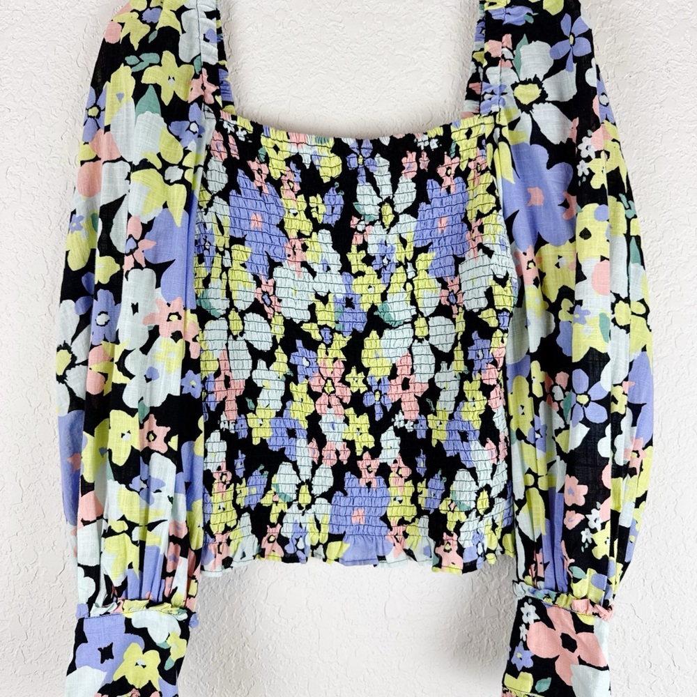 Free People Ariana Printed Puff Sleeve Crop Top size medium